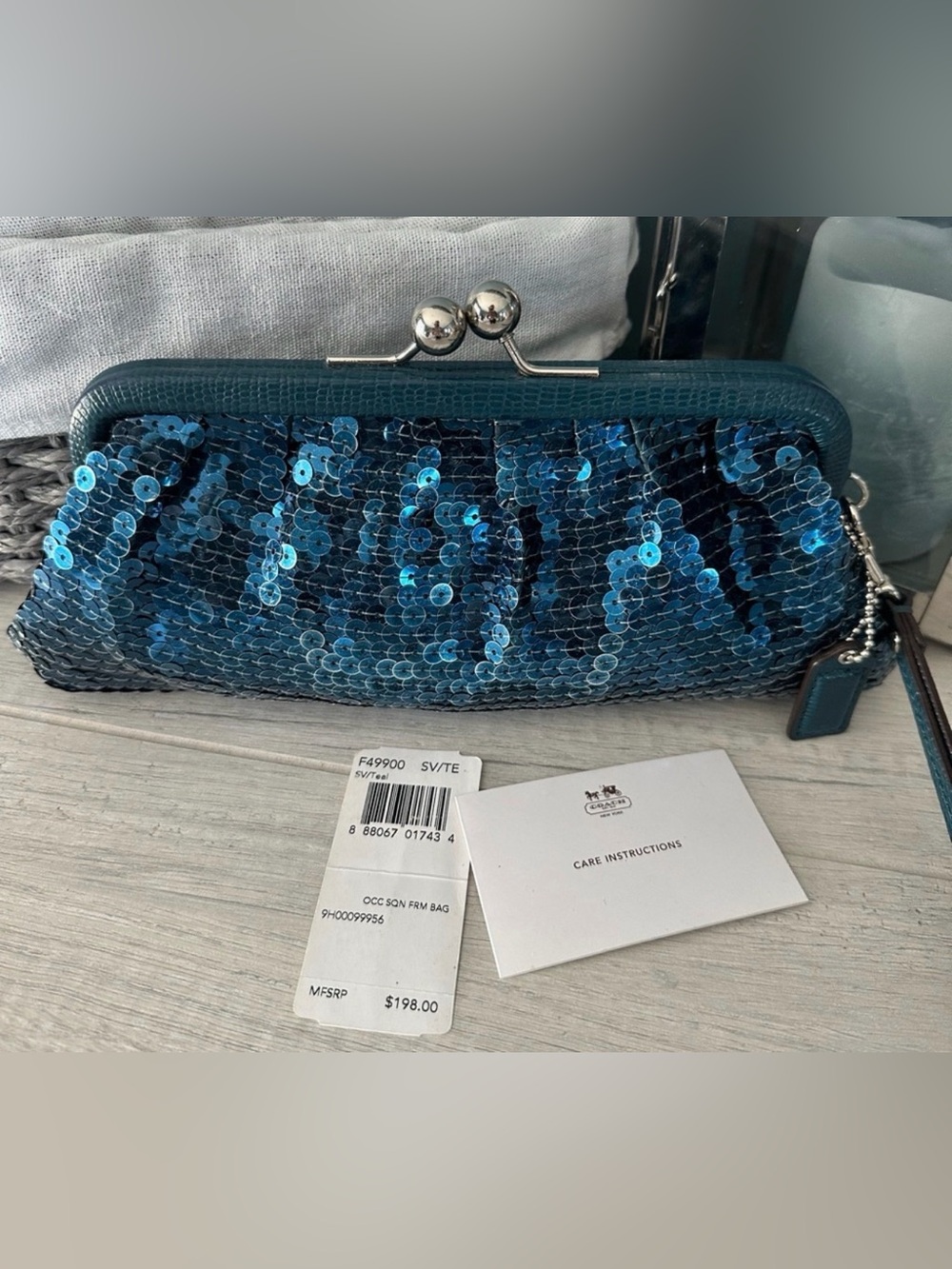 Coach Blue Sequin Kiss-Lock Clutch NWT